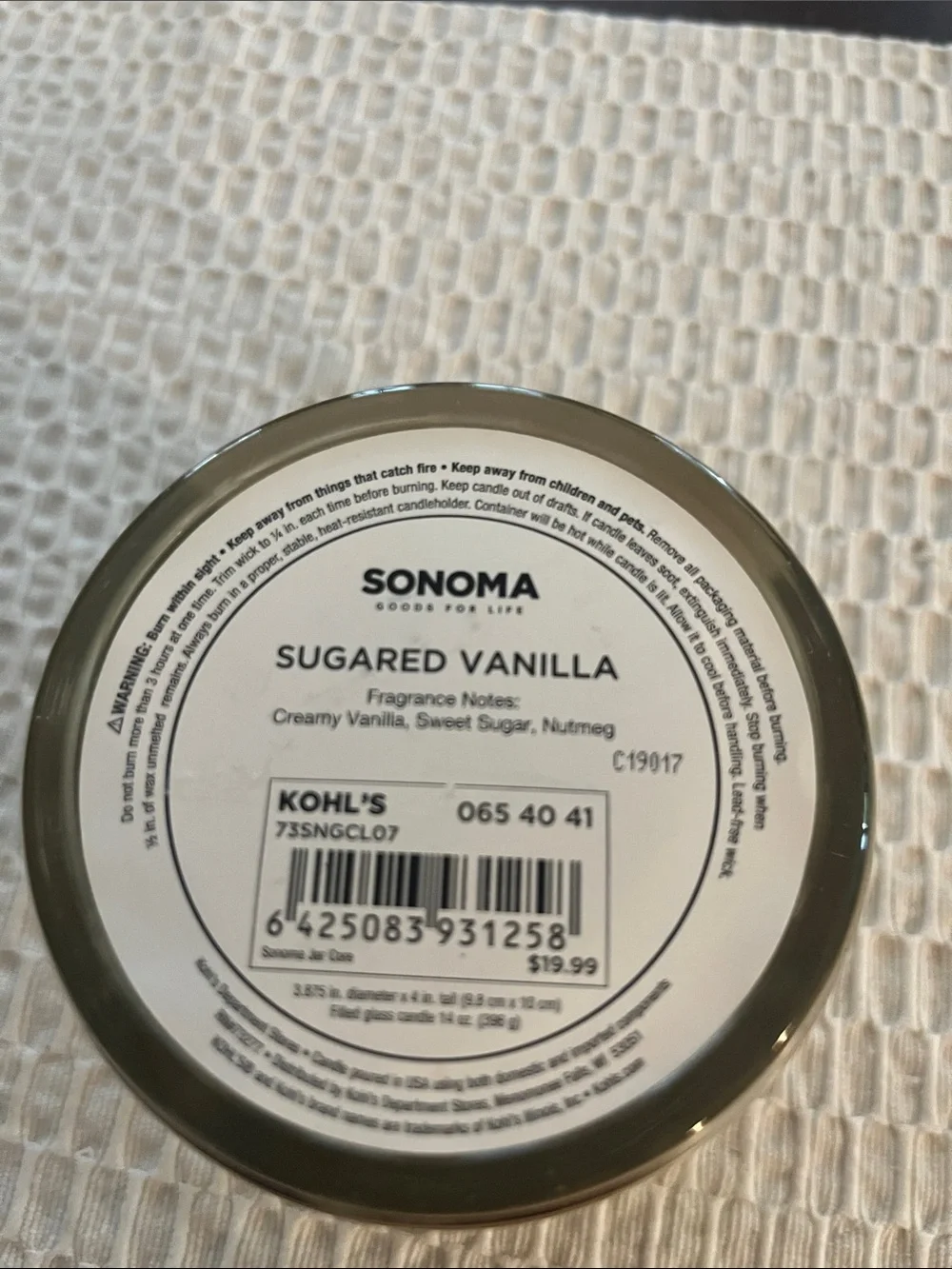 Sonoma Sugared Vanilla Candle in Cream with Silver Lid